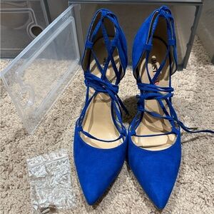 JustFab Royal Blue Lace-Up Pointed Toe Heels
